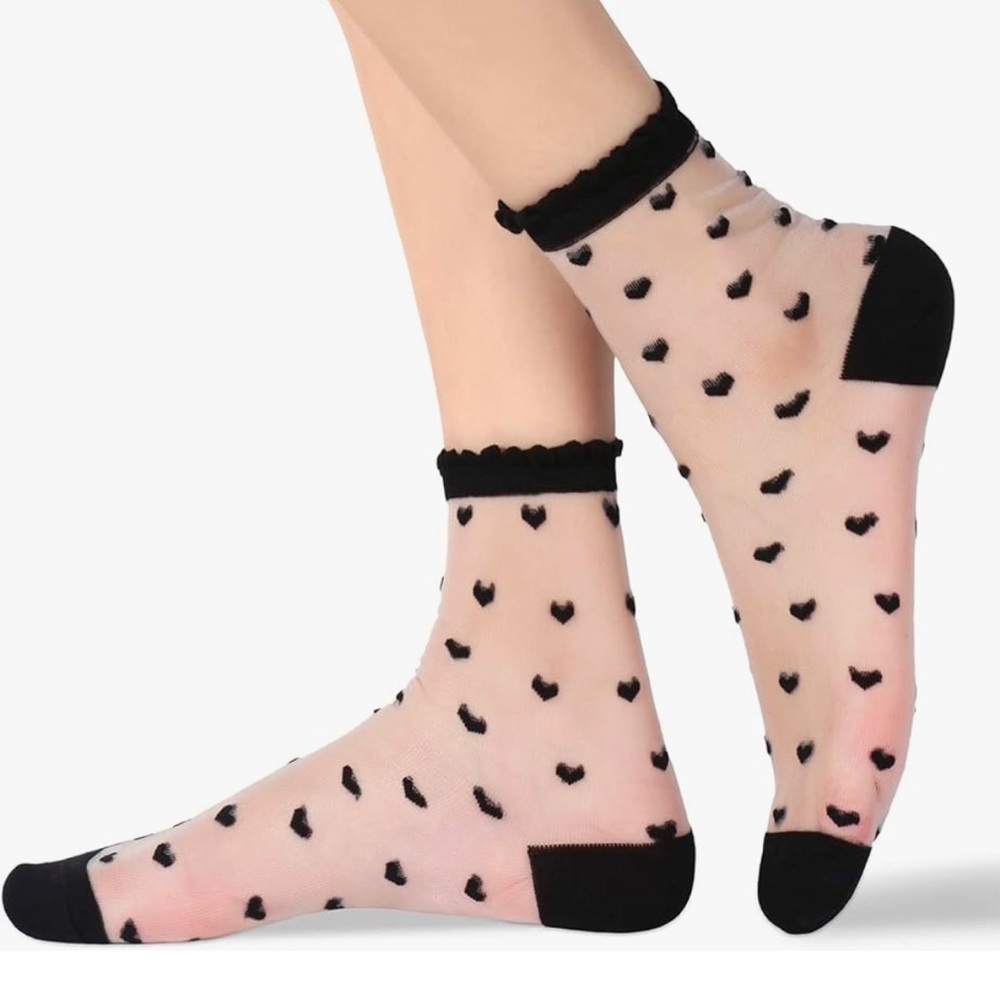 Rainbow pastel heart ballet corset ankle socks Lolita dollbaby girl sheer mesh
